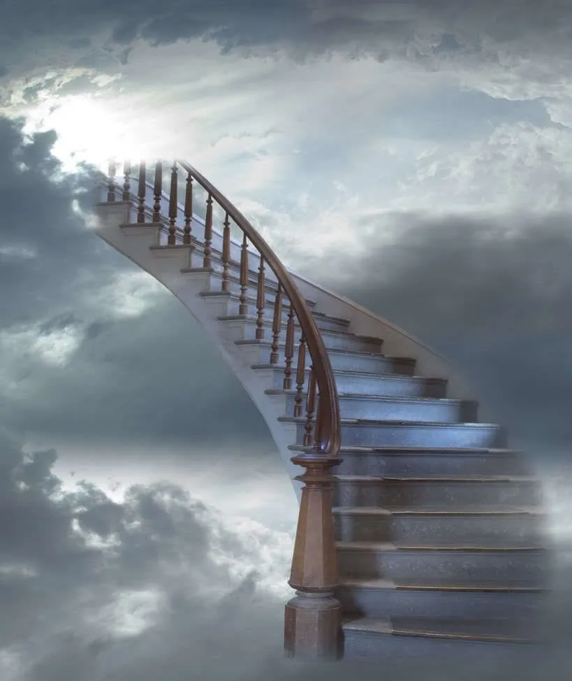 Stairway Leading Into Sky Filled with Gray Clouds Wallpaper