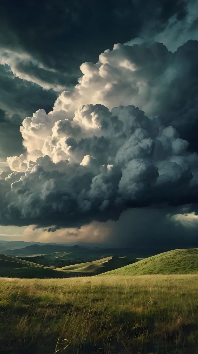 Stormy Clouds Gathering Over Open Rolling Green Plains