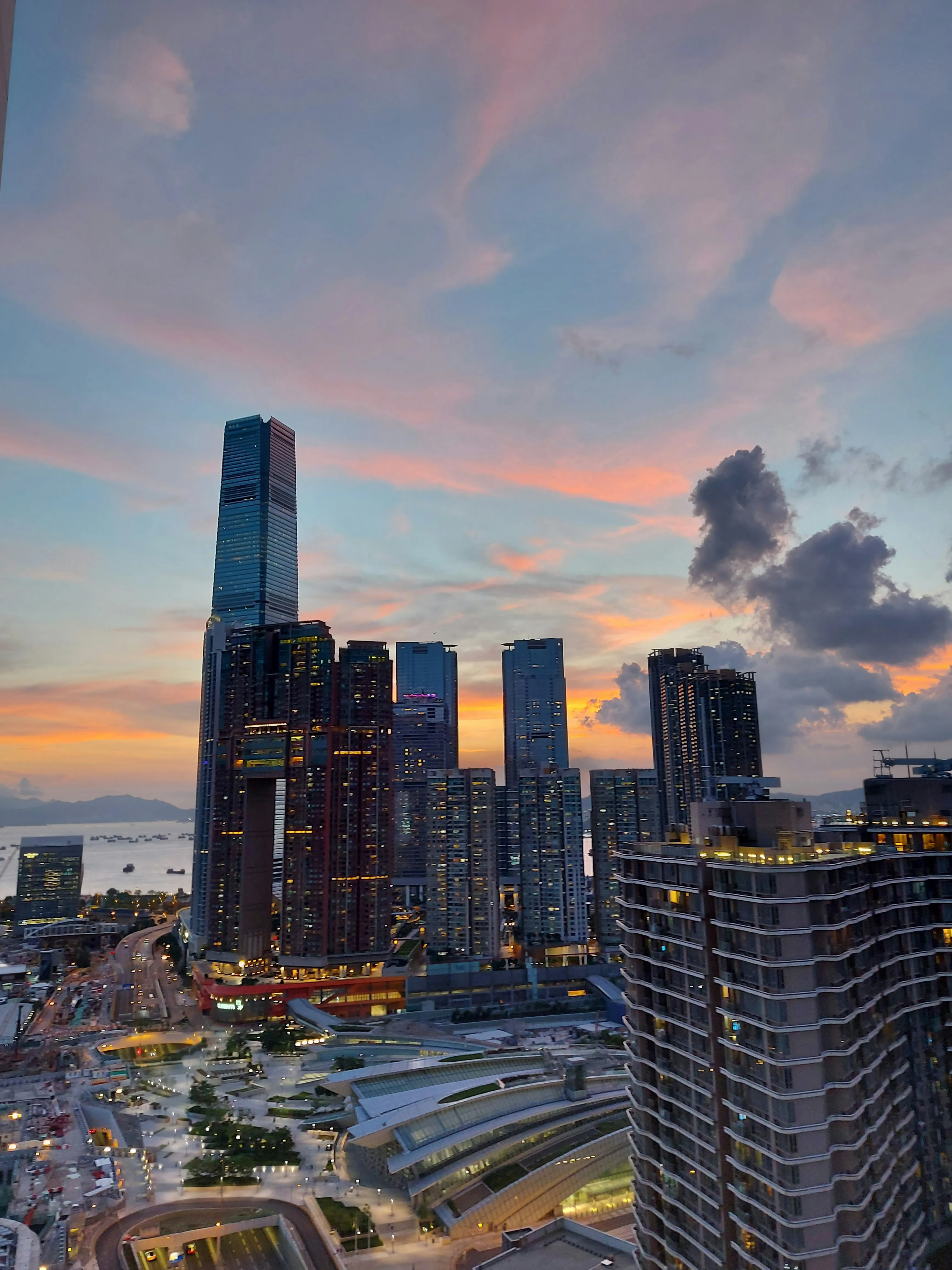 Stunning Urban Sunset with Tall Buildings and Vibrant Sky