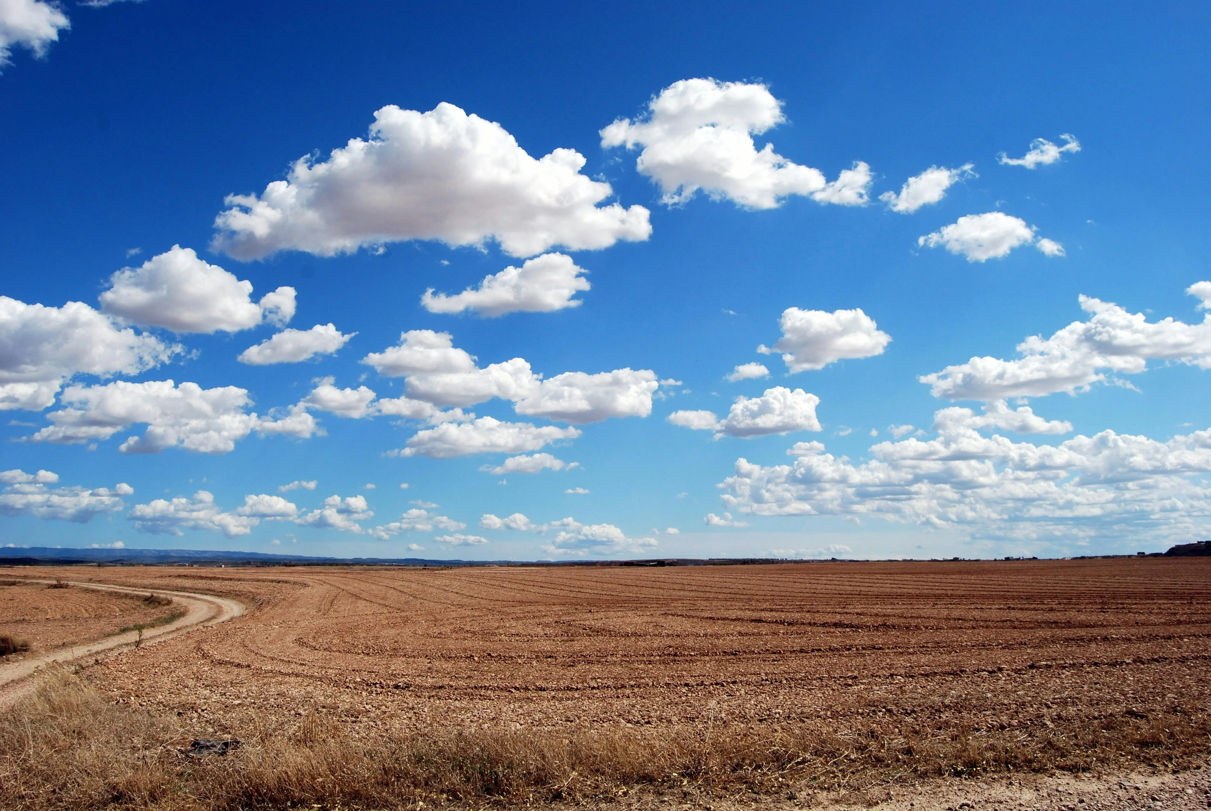 Vast Dry Landscape with Sparse White Clouds Above Image