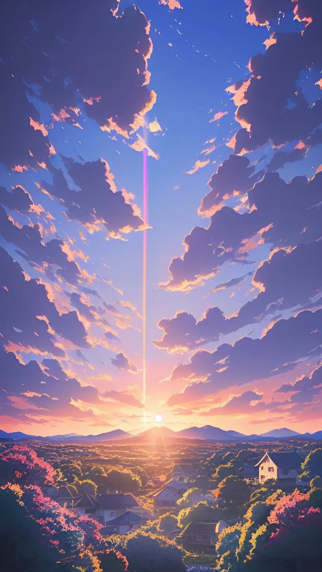 Vertical View of Sunset Sky Filled with Colorful Pink Clouds