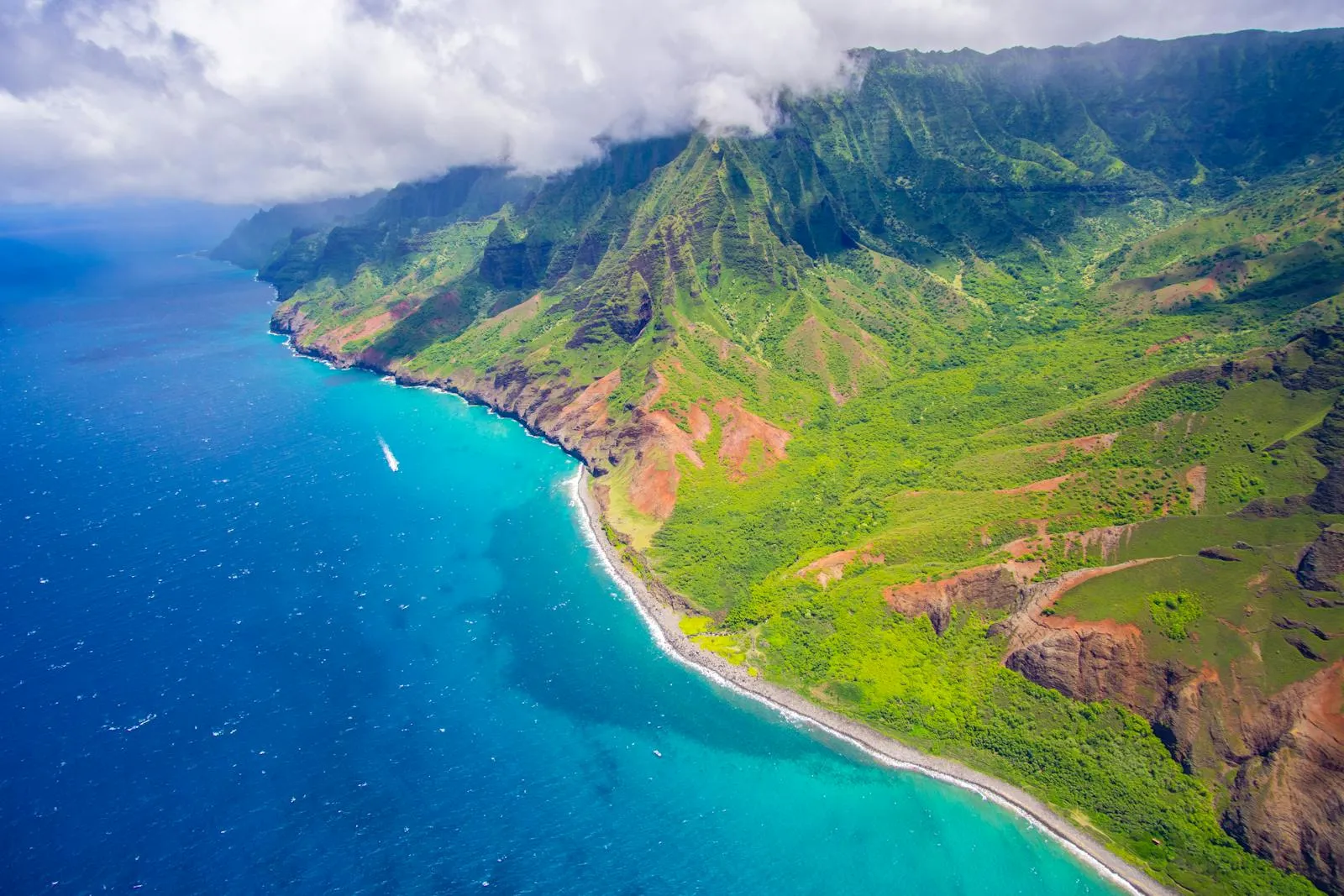 Aerial View of the Lush Green Cliffs and Turquoise Ocean