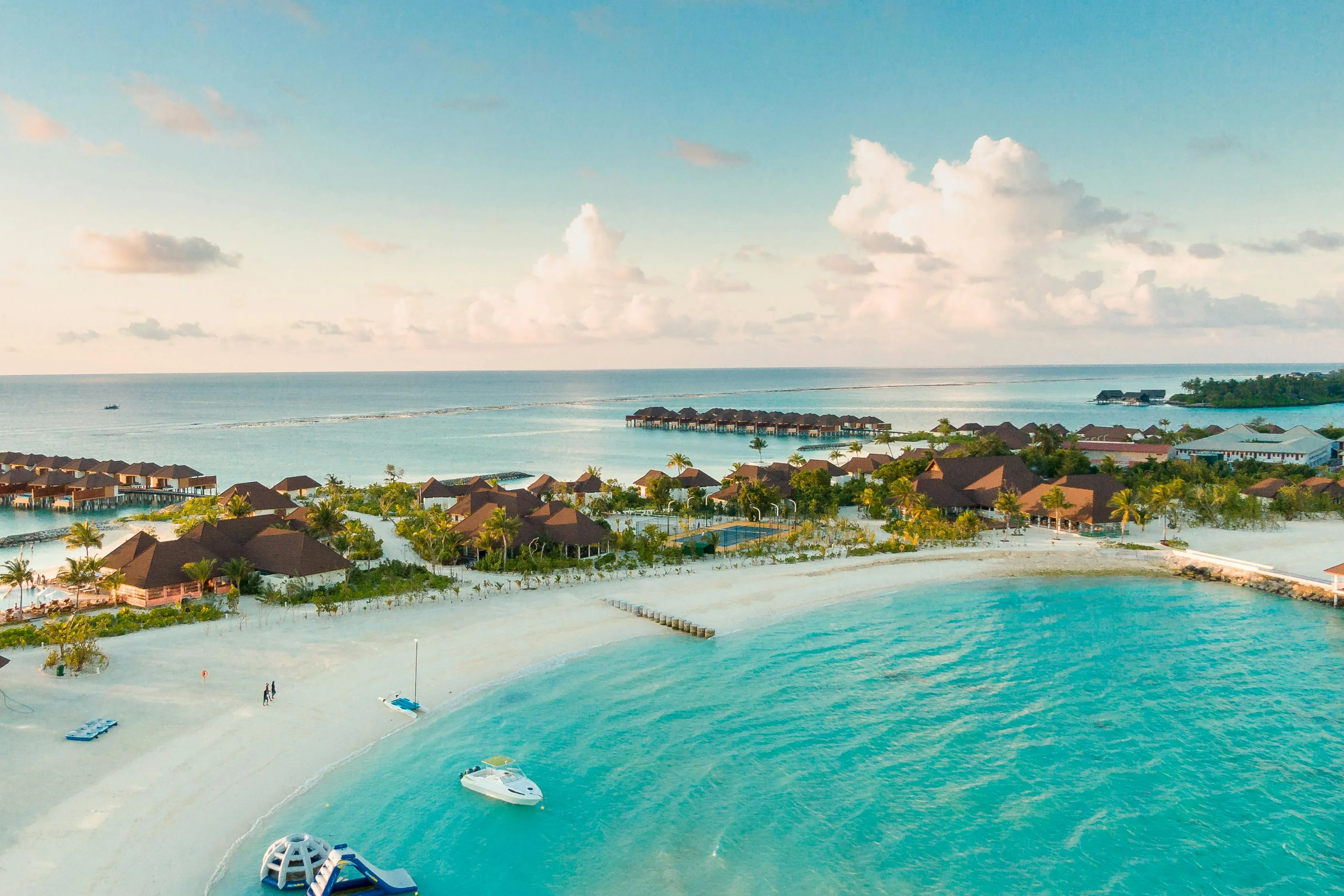 Aerial View of a Luxury Beach Resort with Turquoise Water