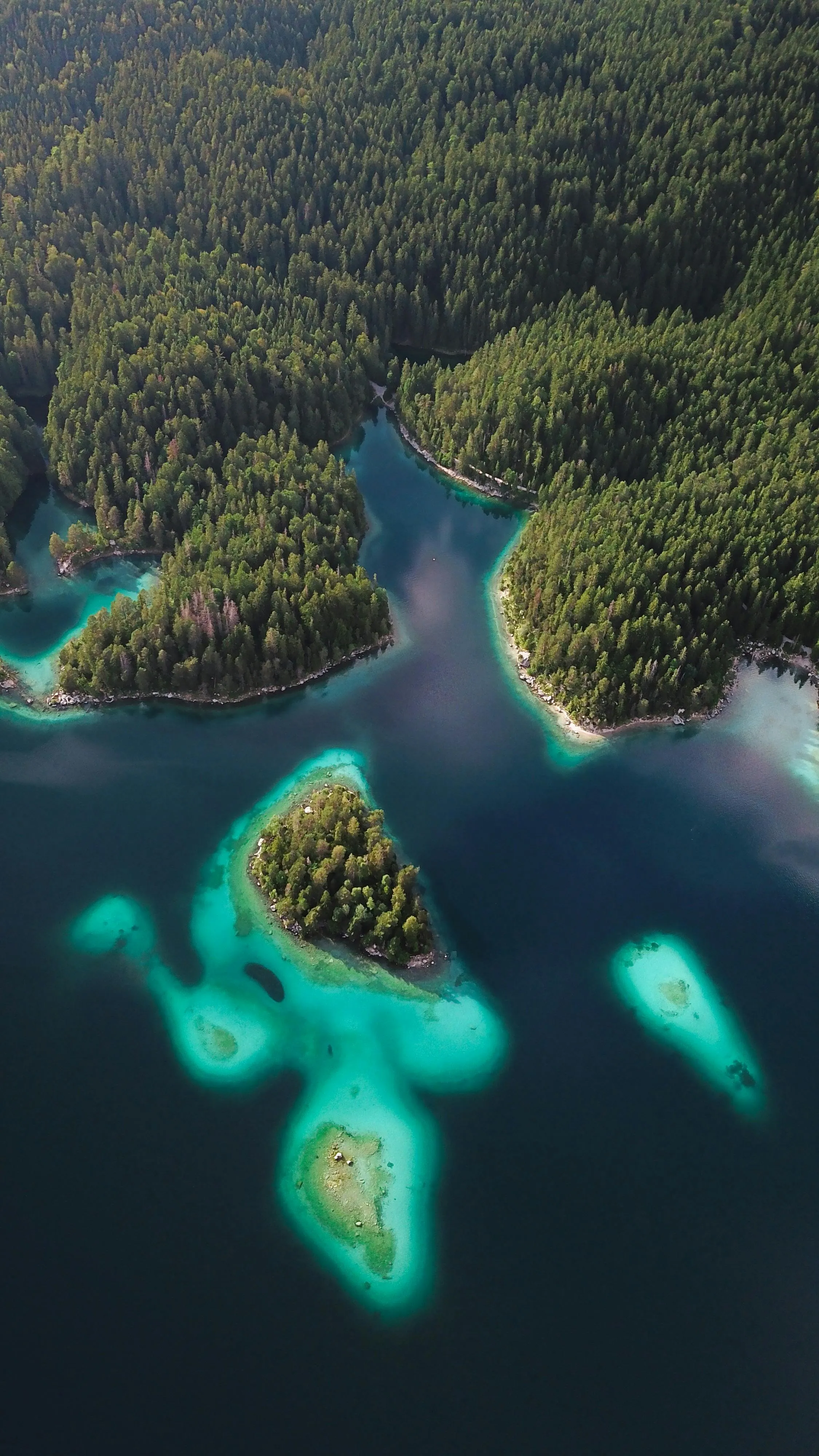 Aerial View of Tropical Islands in Clear Blue Green Water