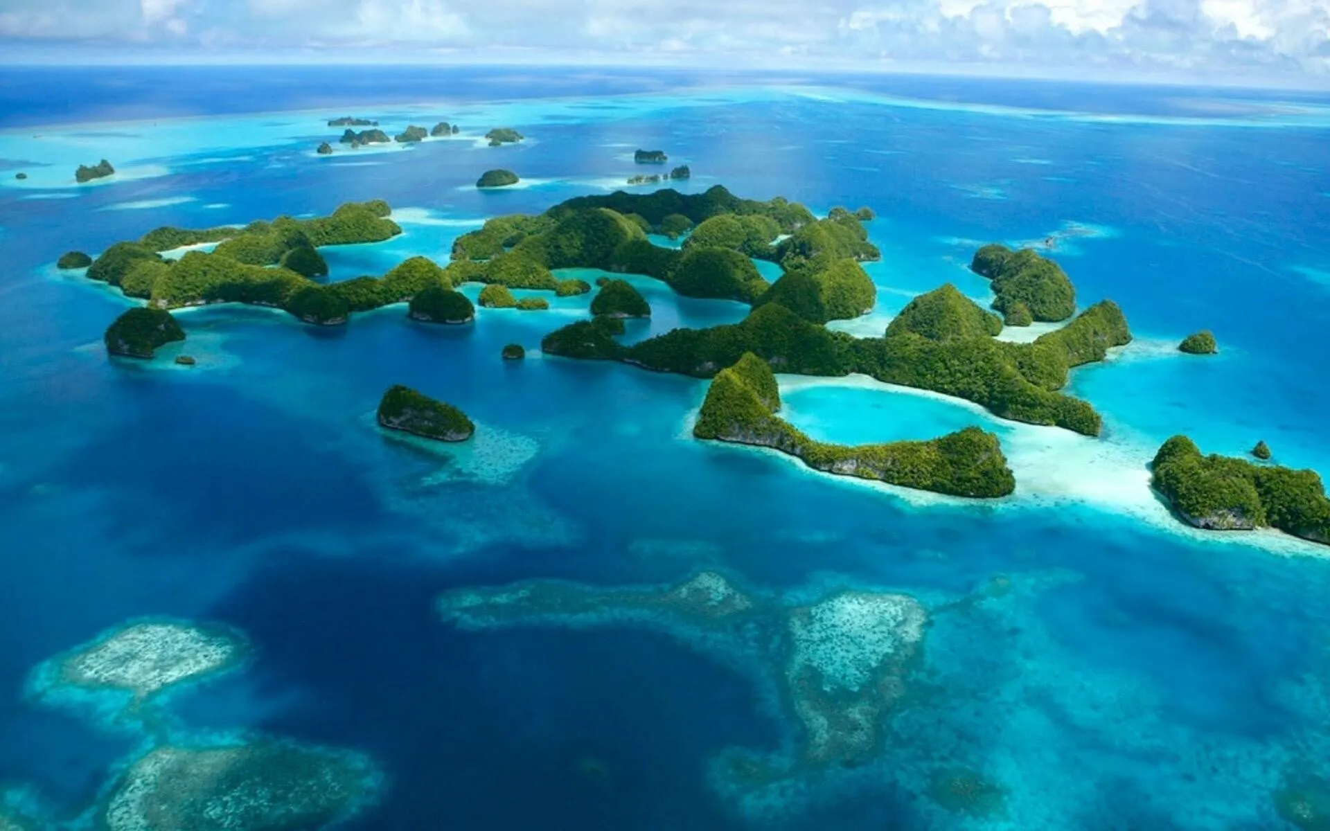 Aerial View of Tropical Islands in Crystal Blue Clear Sea