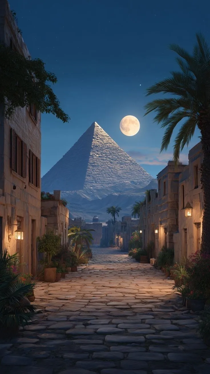 Ancient Egyptian Palace at Night with Moonlight HD image