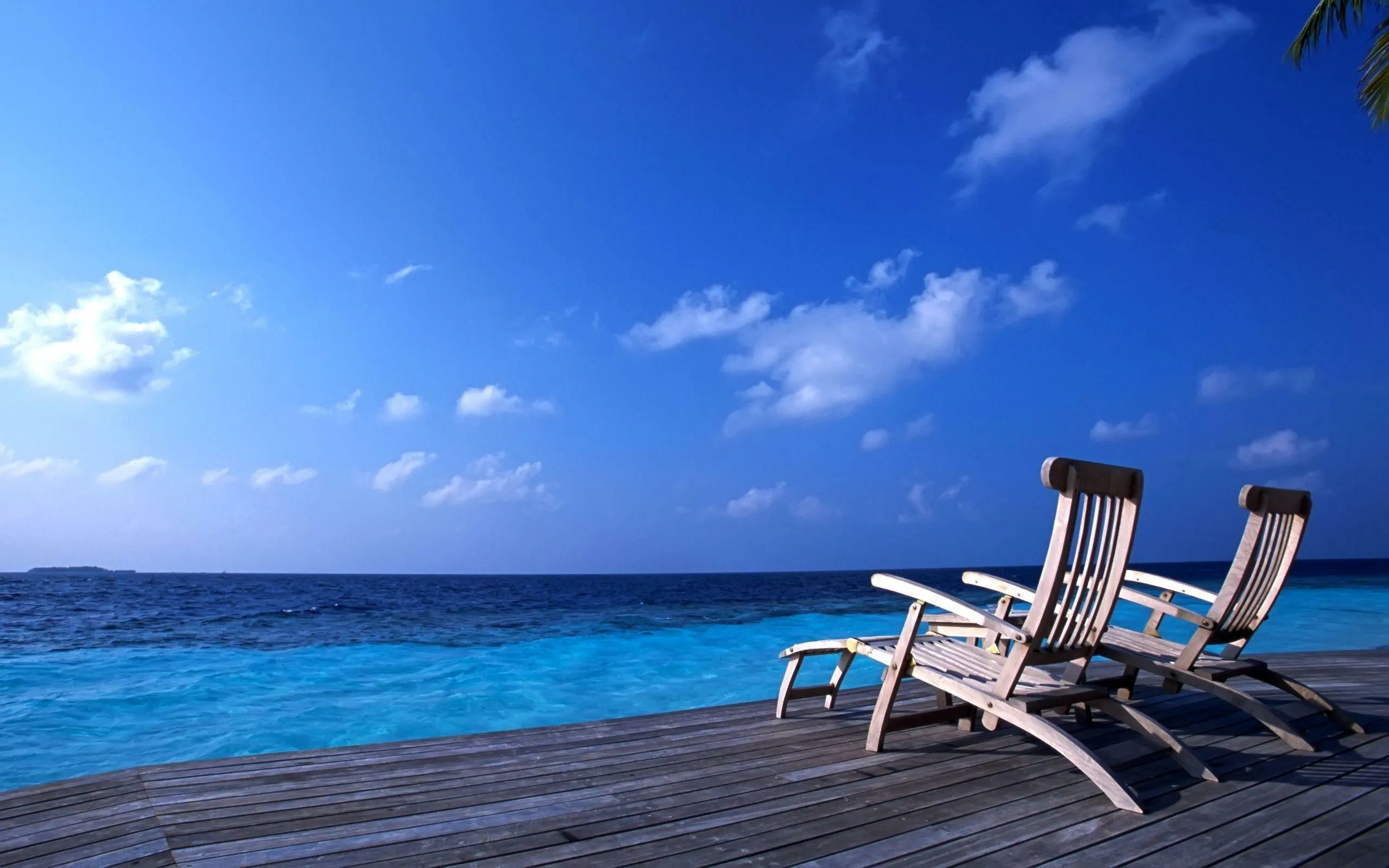 Beach Chairs Facing a Calm Ocean Under a Bright Sunny Sky