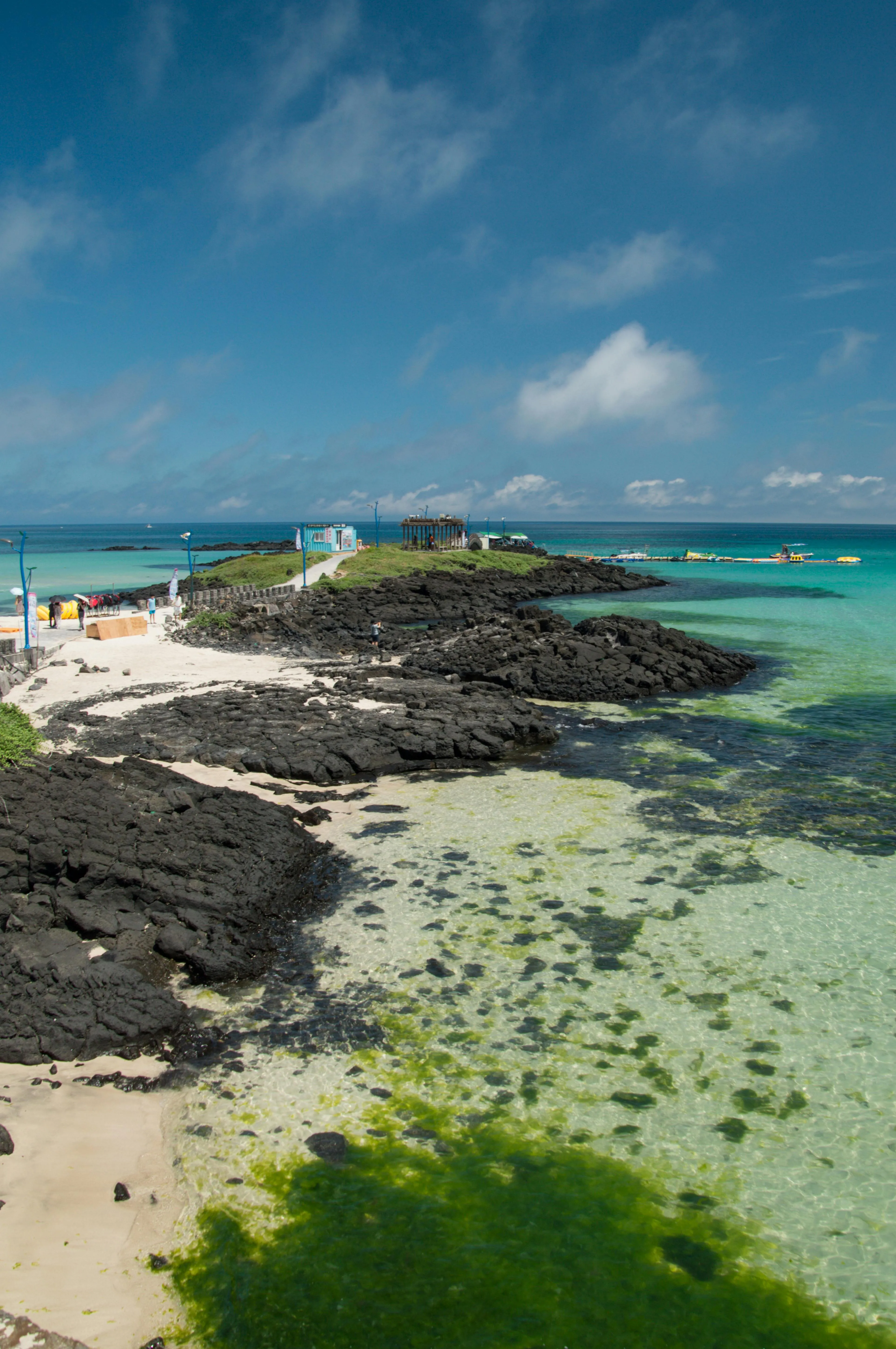 Black Rock Beach Meets Clear Sea Water Free HD Wallpaper