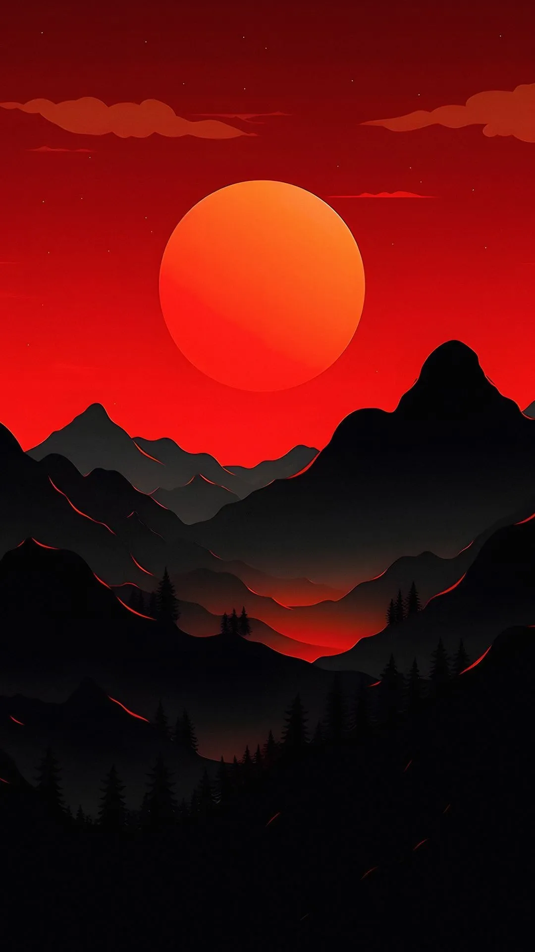 Cosmic Eclipse above the mountain with Red Sky Wallpaper HD