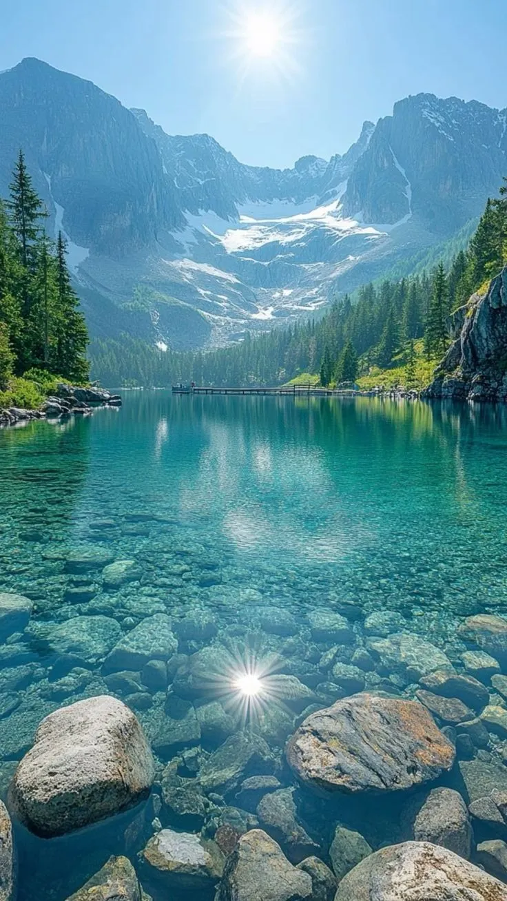 Crystal Clear Mountain Lake with Autumn Colors HD image
