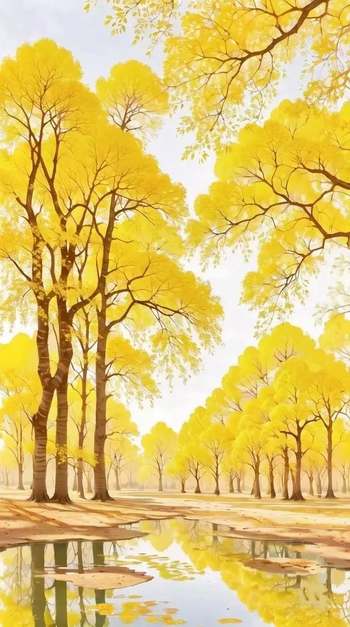 Download the free HD wallpaper of a river with yellow trees