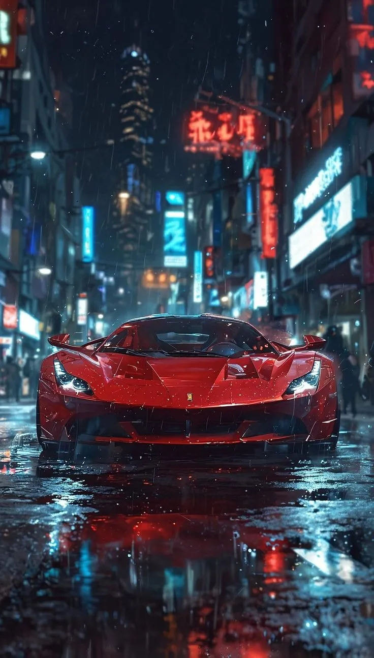 Ferrari Italia Rear View in the Rain HD Free Wallpaper