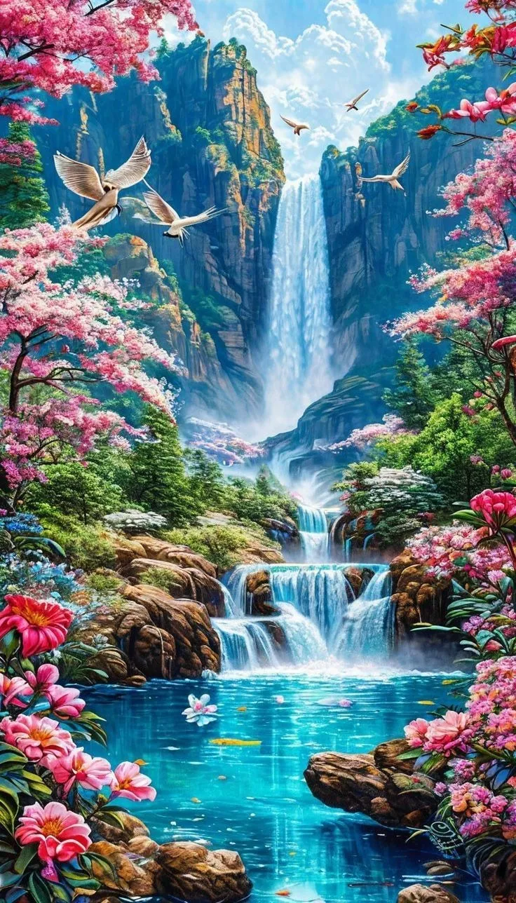 Floating Island Fantasy Landscape Waterfall free Wallpaper