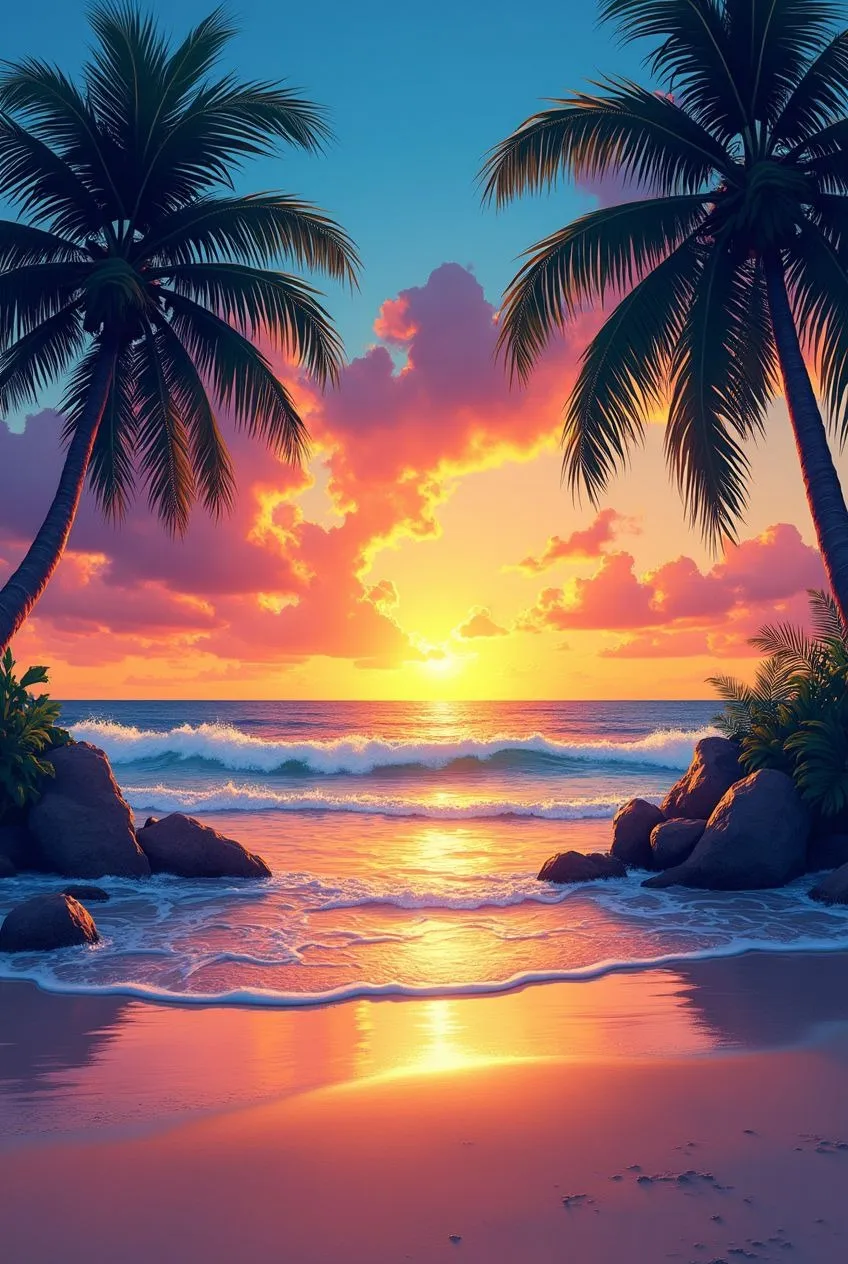Download the free HD wallpaper of sunset over the island