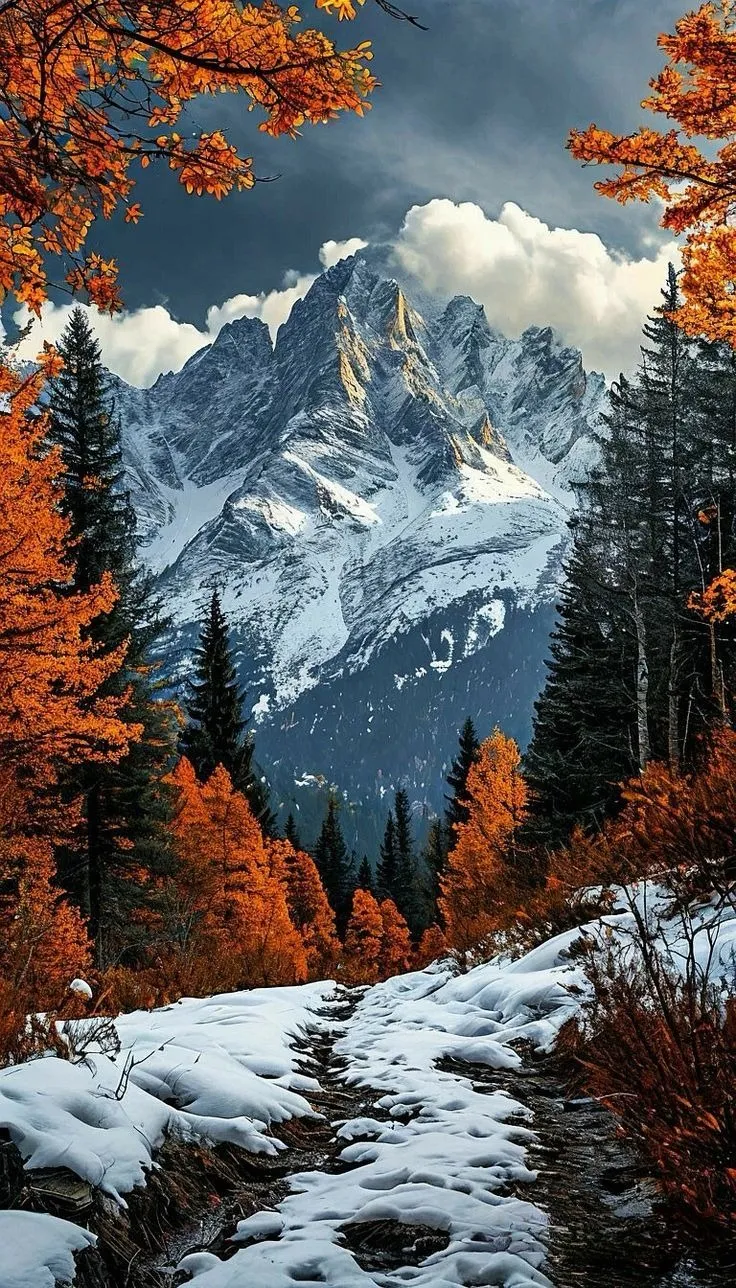 Scenic HD wallpaper of Road to Snowy Mountain Peaks