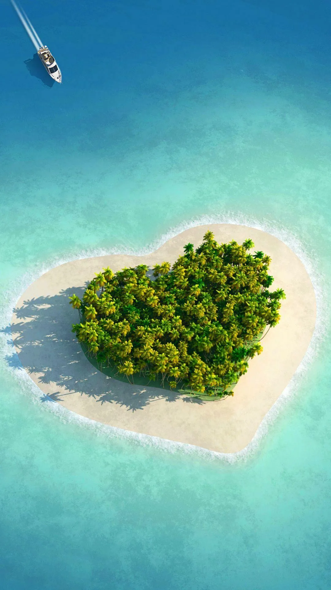 Heart Shaped Island Floating in a Turquoise Ocean Wallpaper