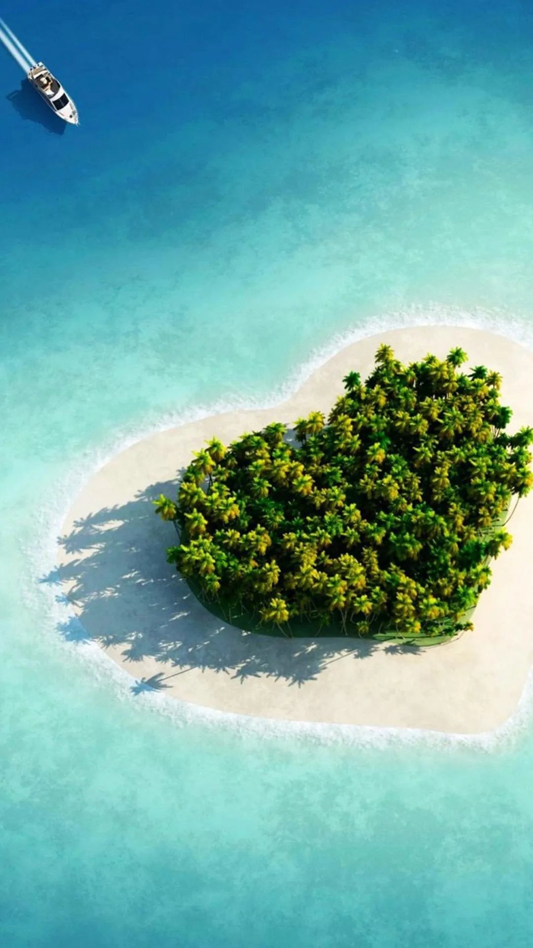 Heart Shaped Island with Green Trees Surrounded by Clear Sea