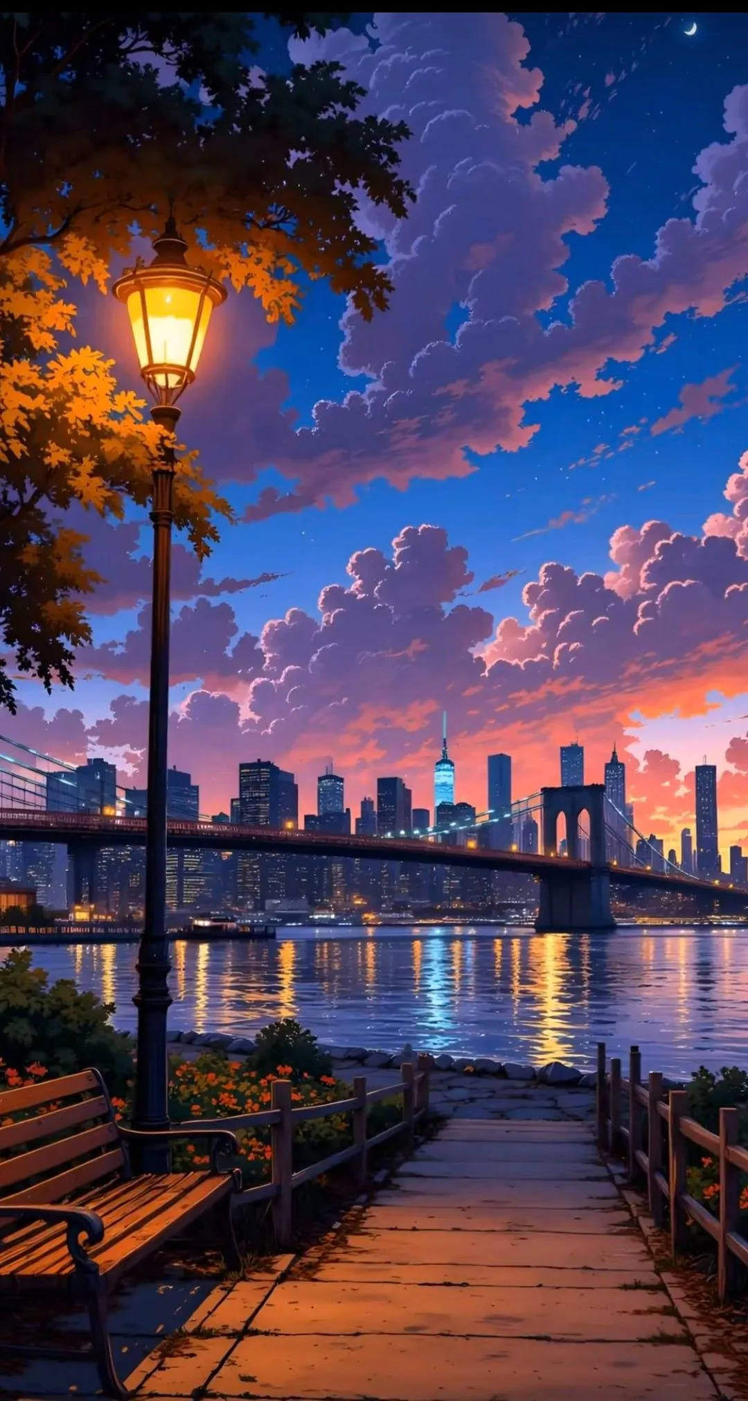 High quality wallpaper of city skyline glowing under sunset
