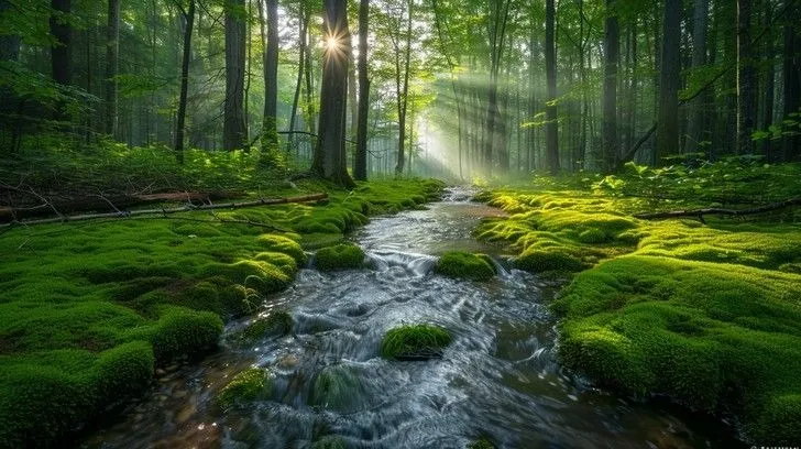 High pixel wallpaper of peaceful lake view with green trees