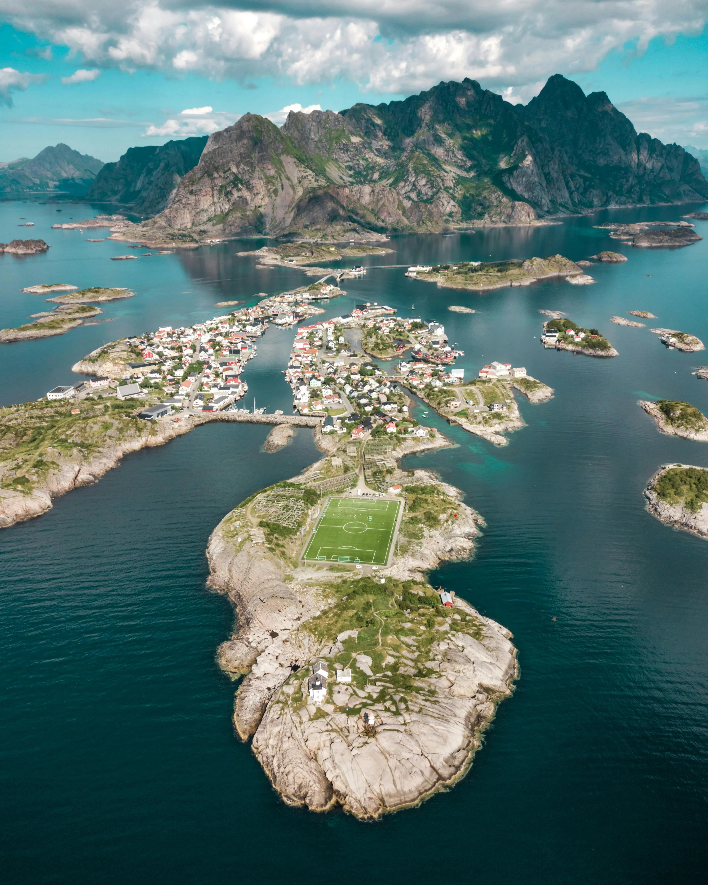 Island Village with Football Field and Mountain Ocean View