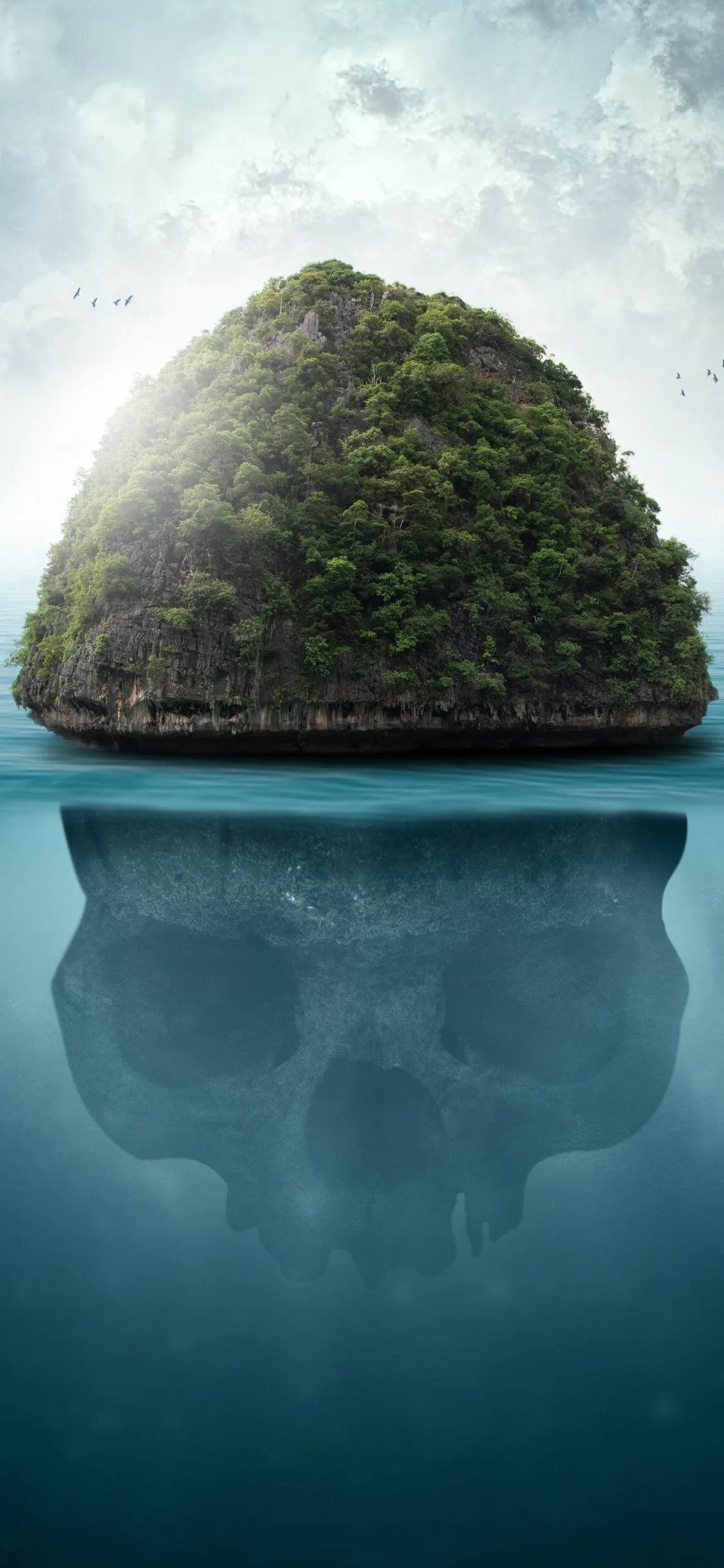 Lonely Dome Shaped Island Floating on Calm Ocean Wallpaper