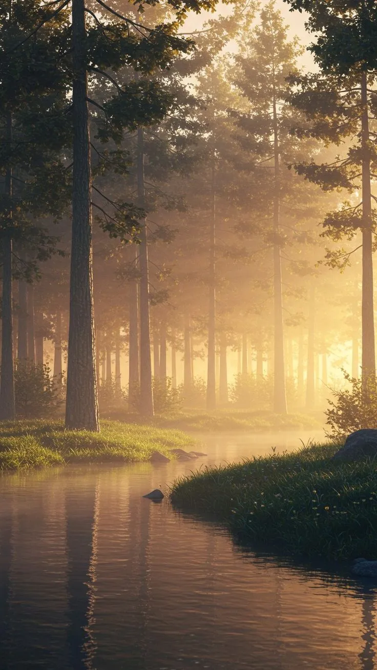 Misty Forest Morning Mobile Wallpaper HD Download
