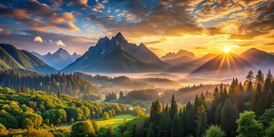 Pine Forest in Sunrise time High Resolution Wallpaper