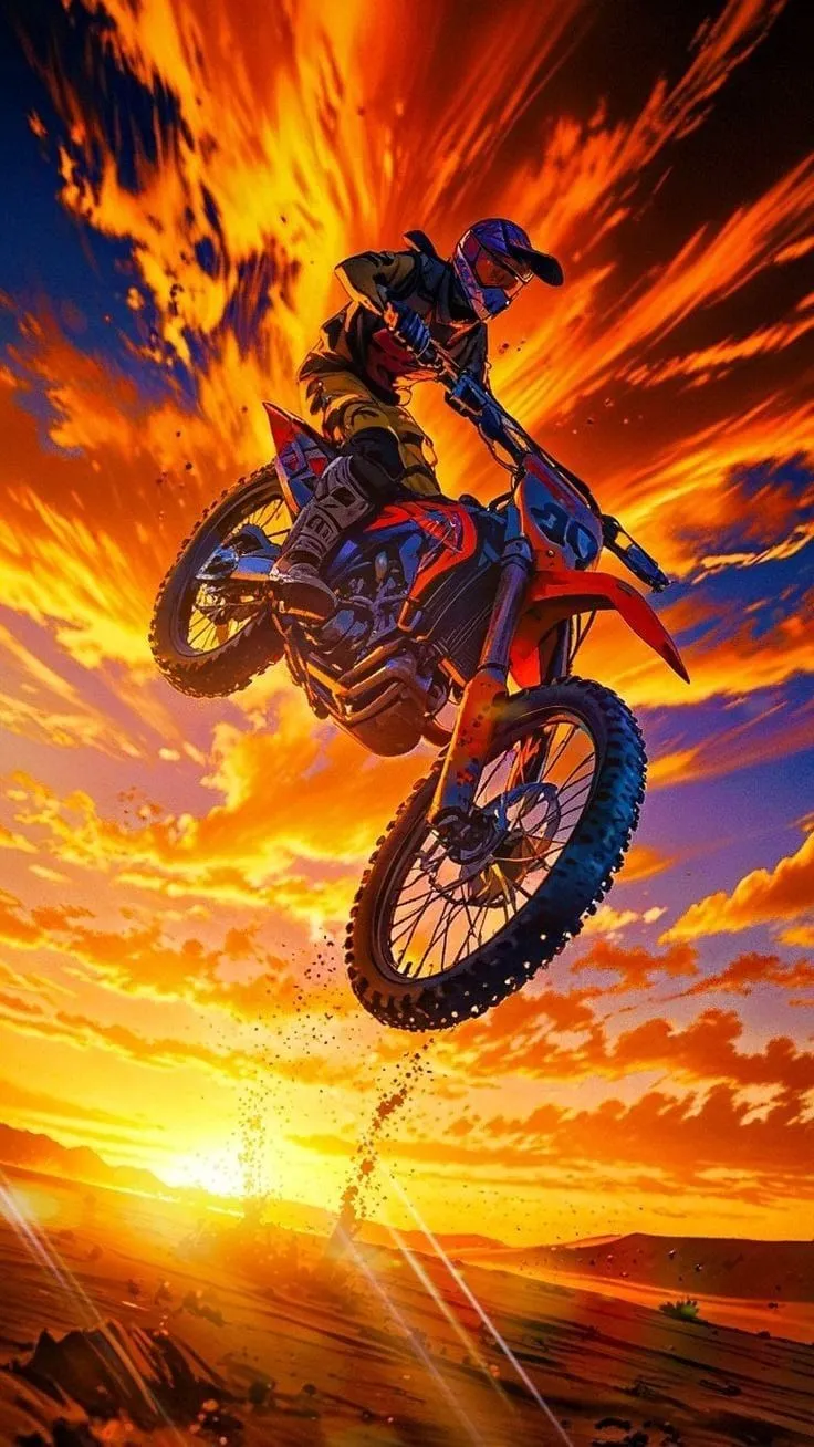 HD Motocross Rider Wheelie at Sunset Wallpaper for free