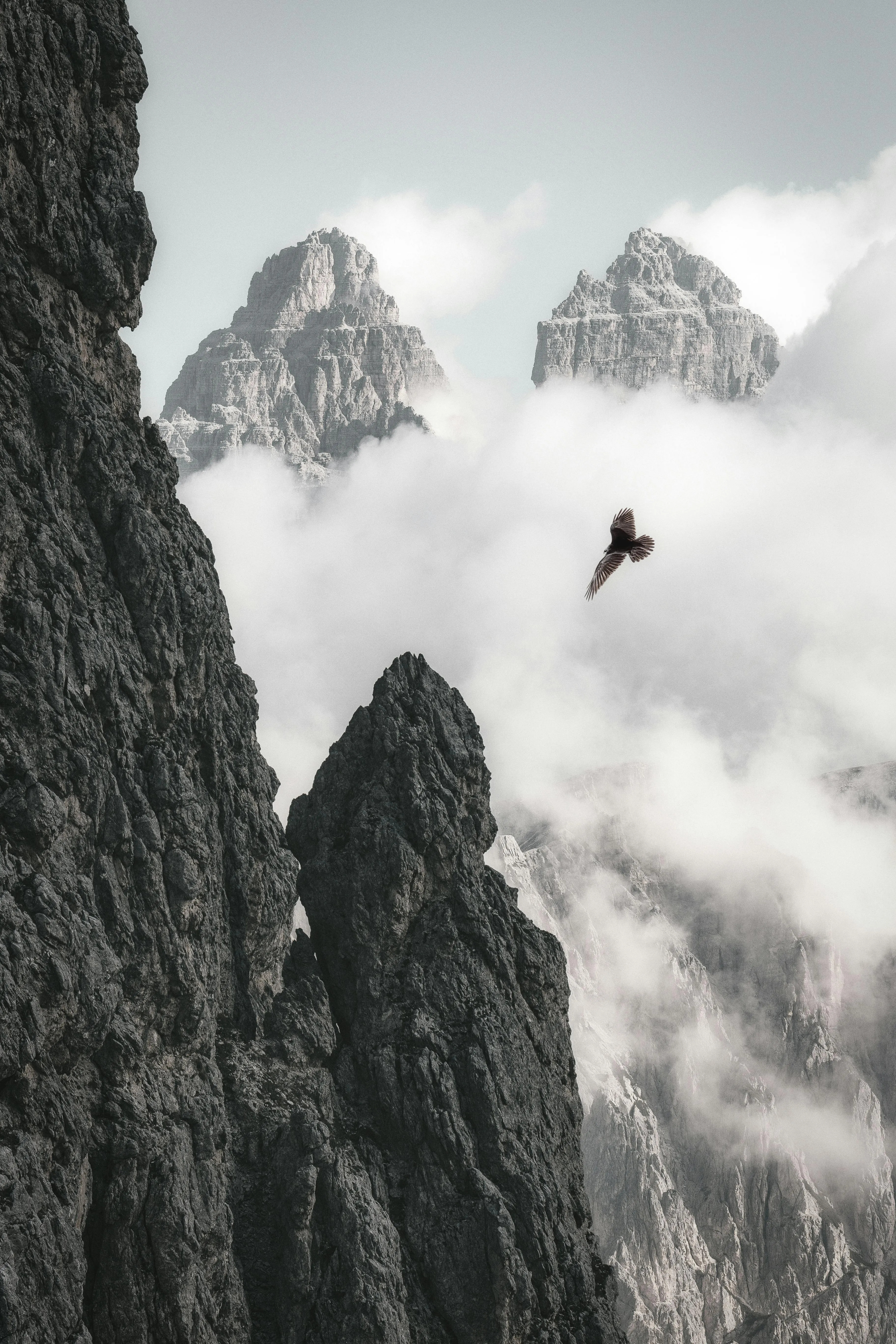 Mountain Peaks and Misty Clouds HD Wallpaper