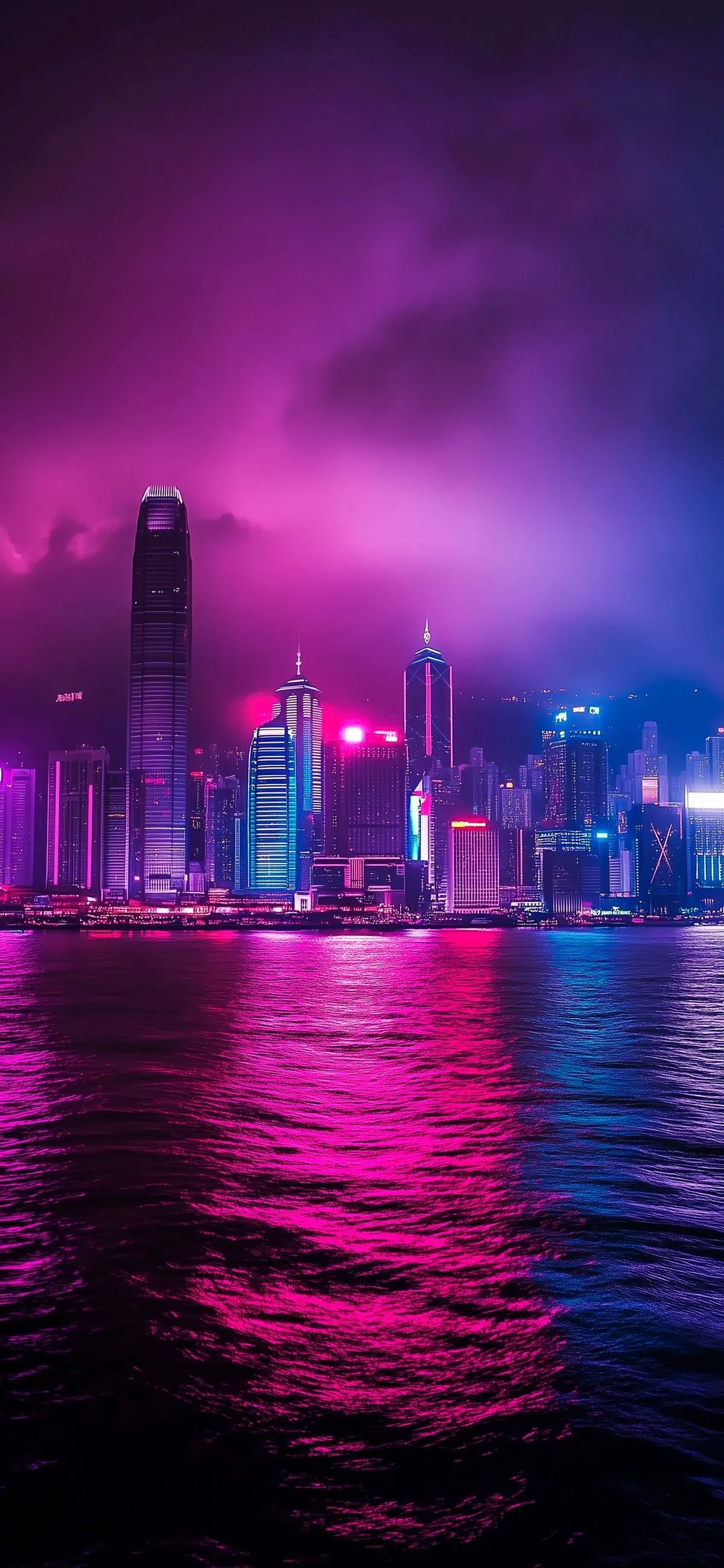 Neon light City Skyline at Night HD Urban Landscape image