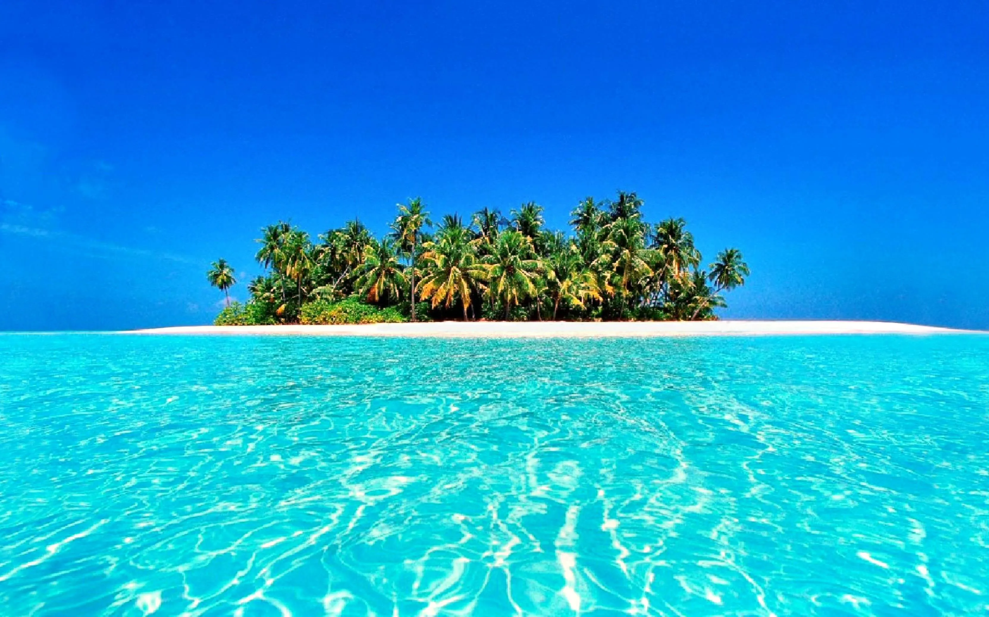 Small Tropical Island with Clear Blue Ocean Water Wallpaper