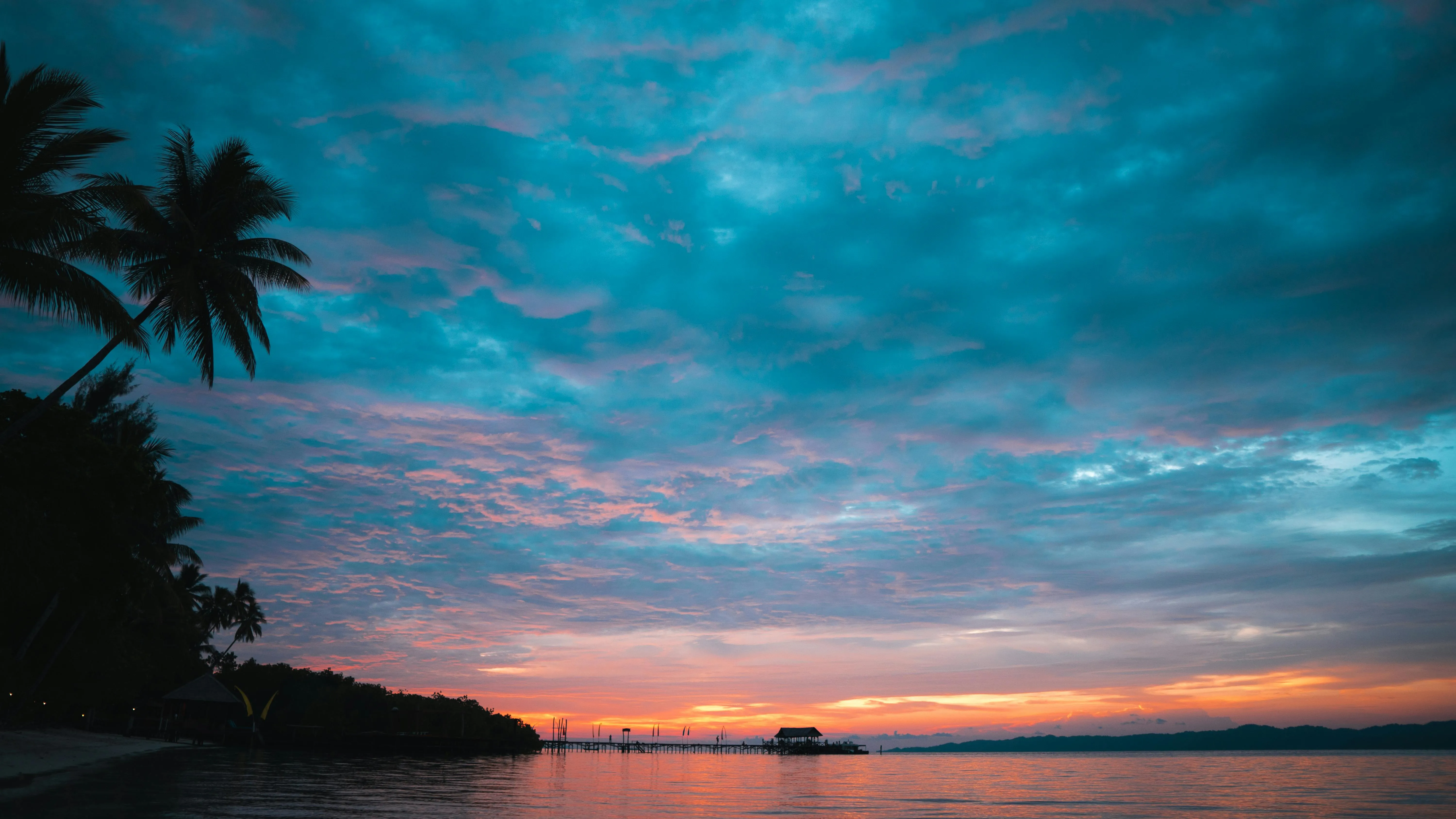 Sunset Beach with Palm Trees and Glowing Sky Colors