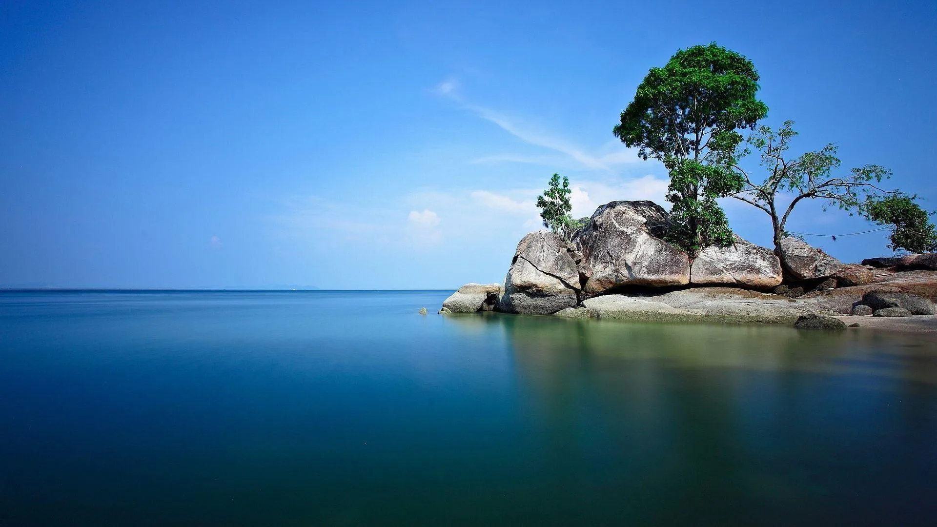 Tiny Island with Few Trees Surrounded by Calm Blue Water