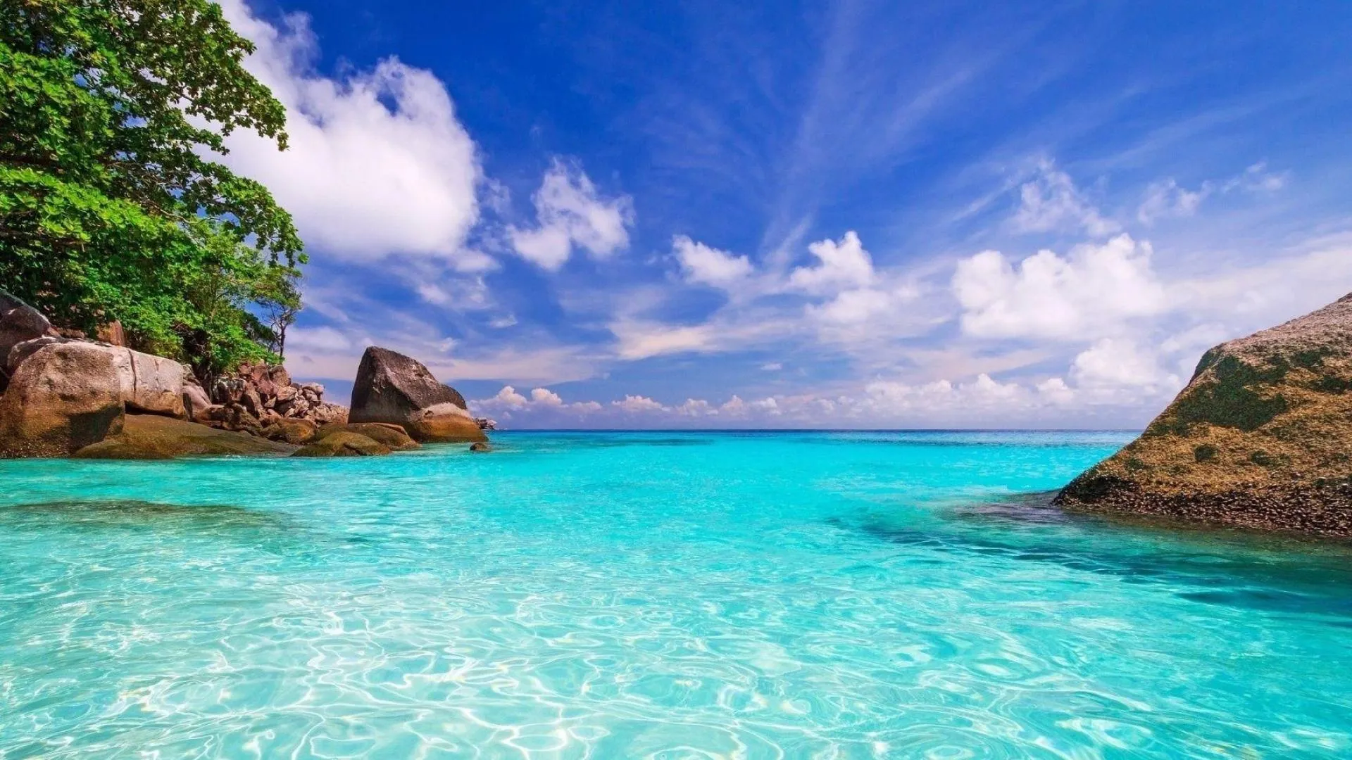 Tropical Beach with Clear Turquoise Sea HD Free Wallpaper