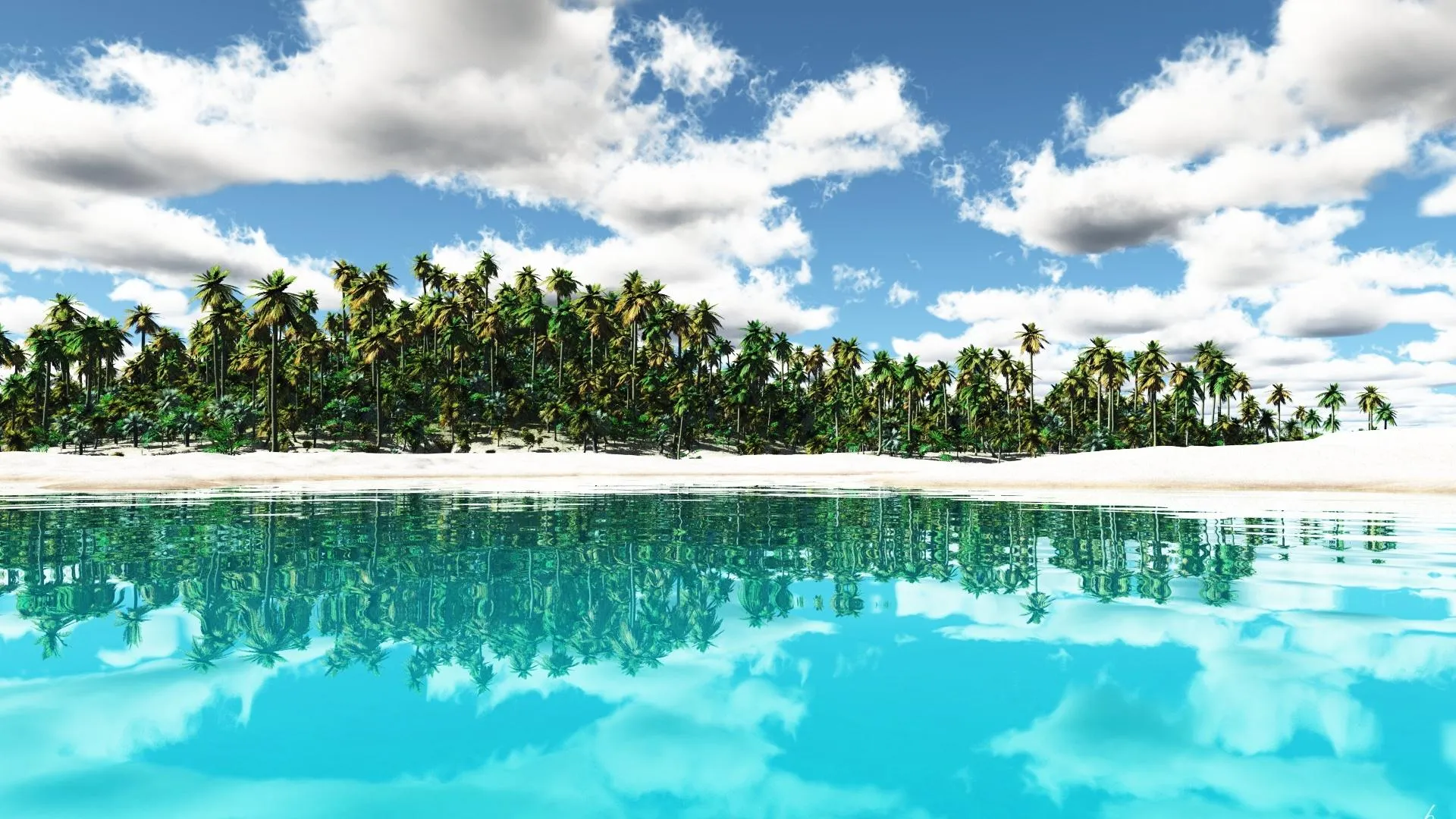 Tropical Island Reflected on the Bright Ocean Water