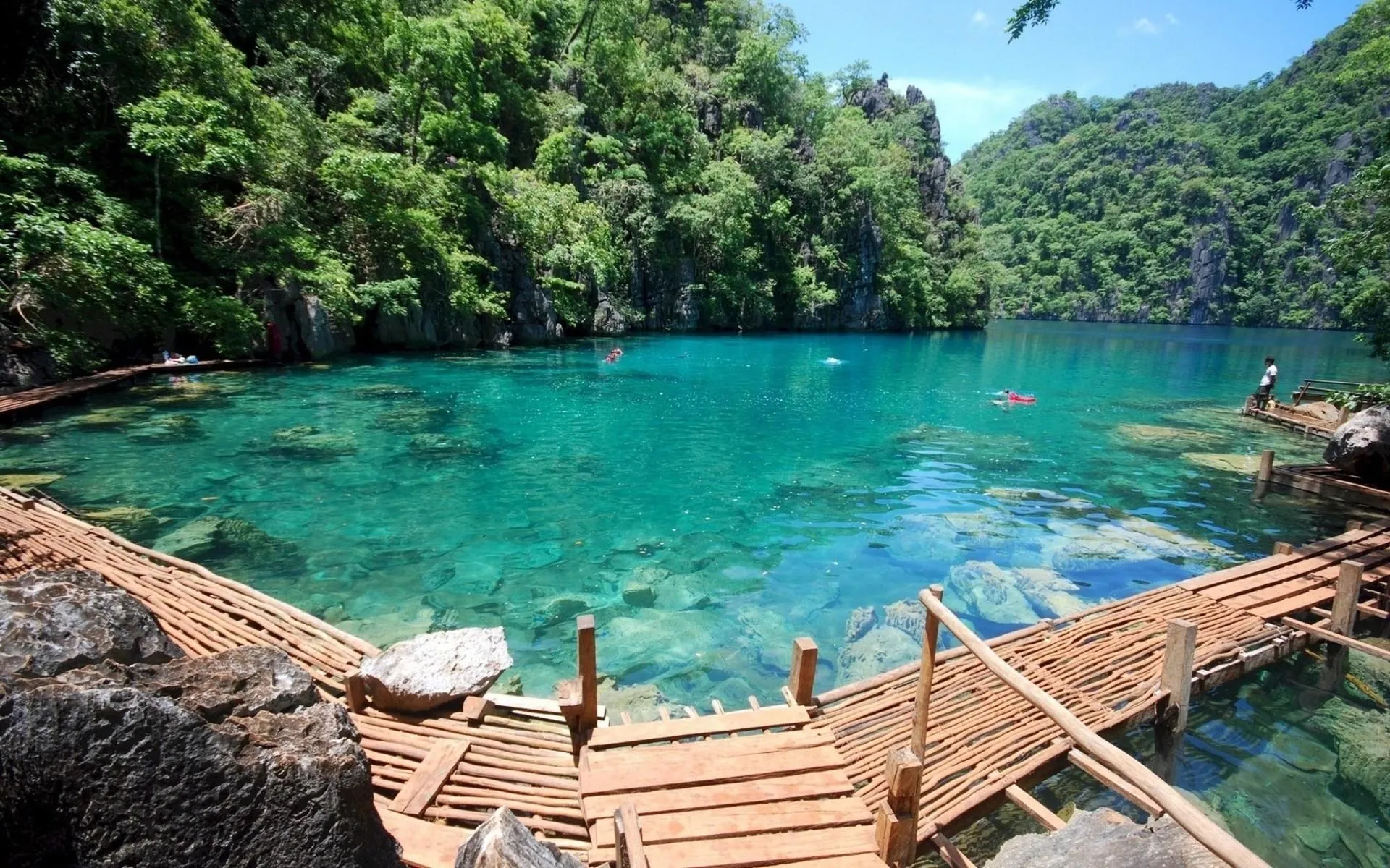 Tropical Lagoon with Wooden Pier and Crystal Clear Water