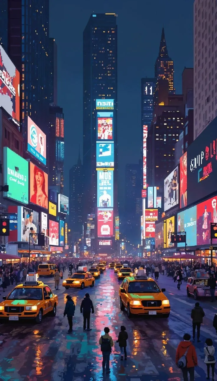 Vibrant city square artwork HD wallpaper free download