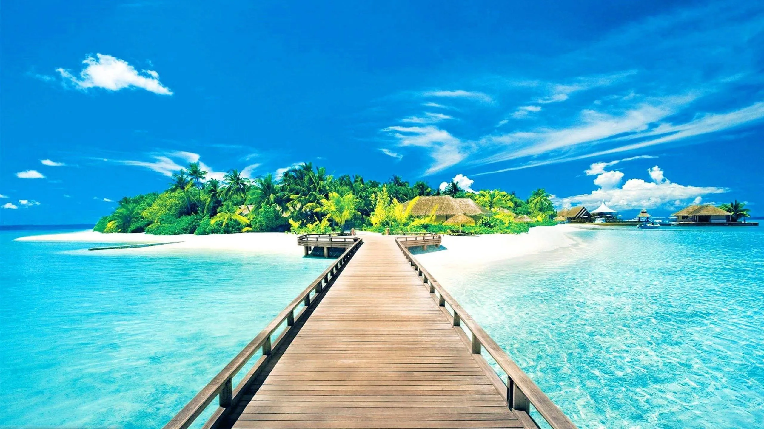 Wooden Walkway Leading to a Tropical Island Free Wallpaper