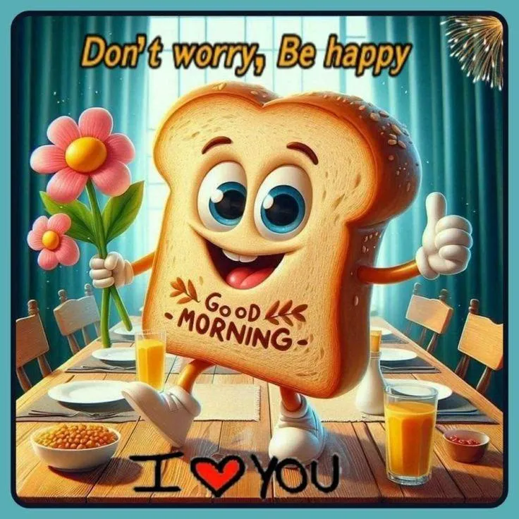 Animated Toast Slice Saying Morning Smile Motivation