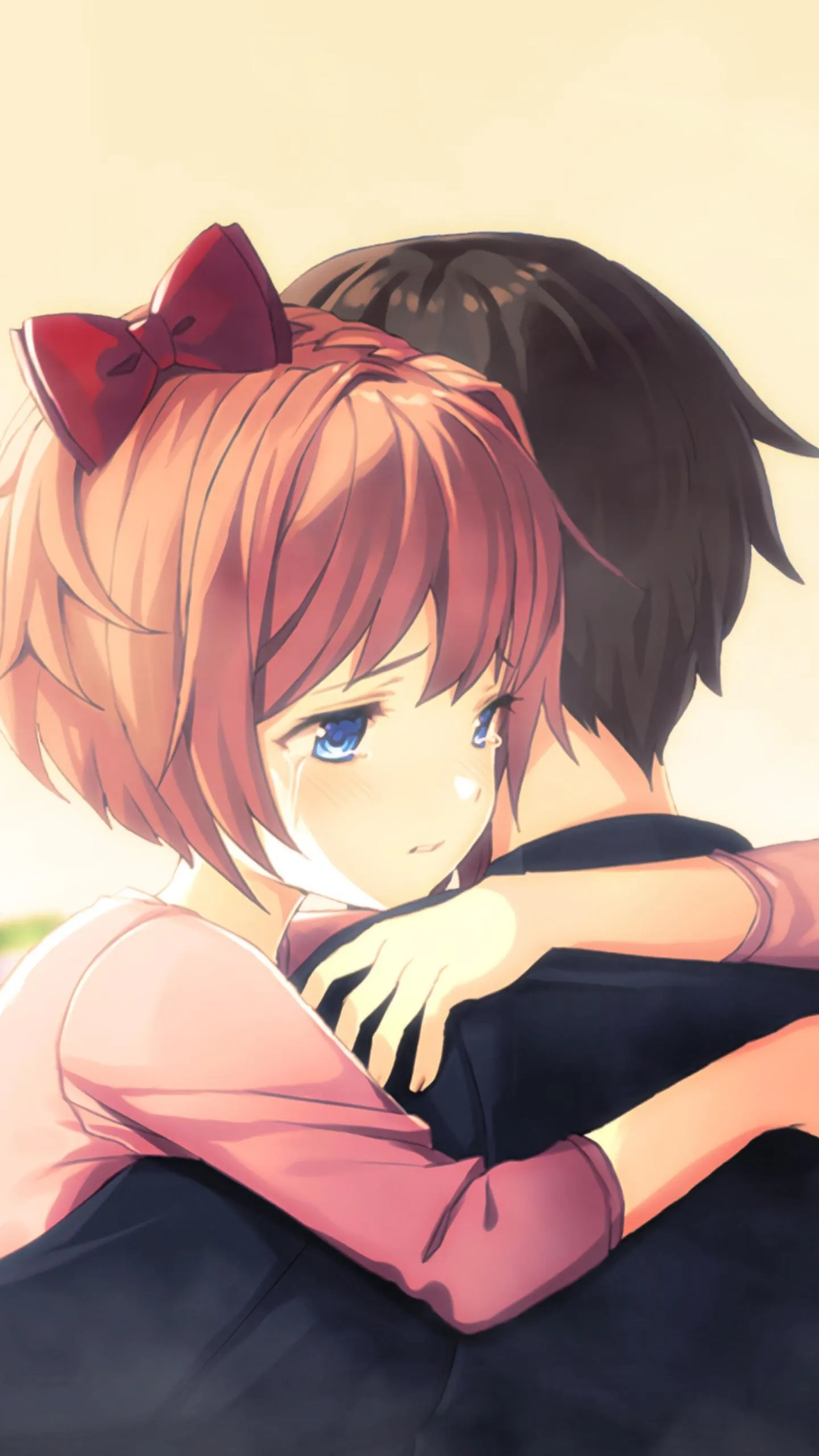 Anime Couple Embracing in Tender Loving Scene HD Image