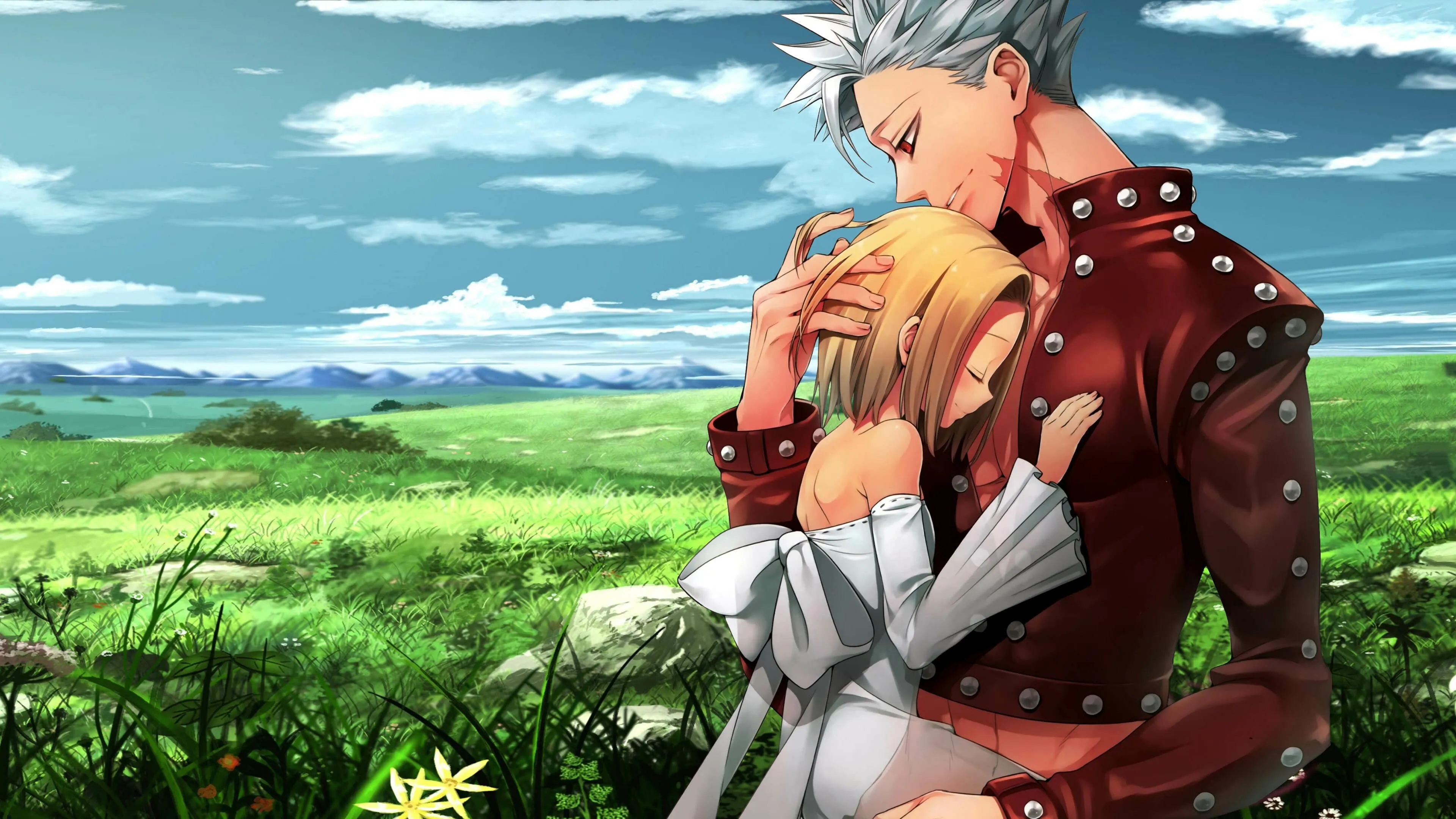 Anime Couple Hugging Together Embracing Nature Love