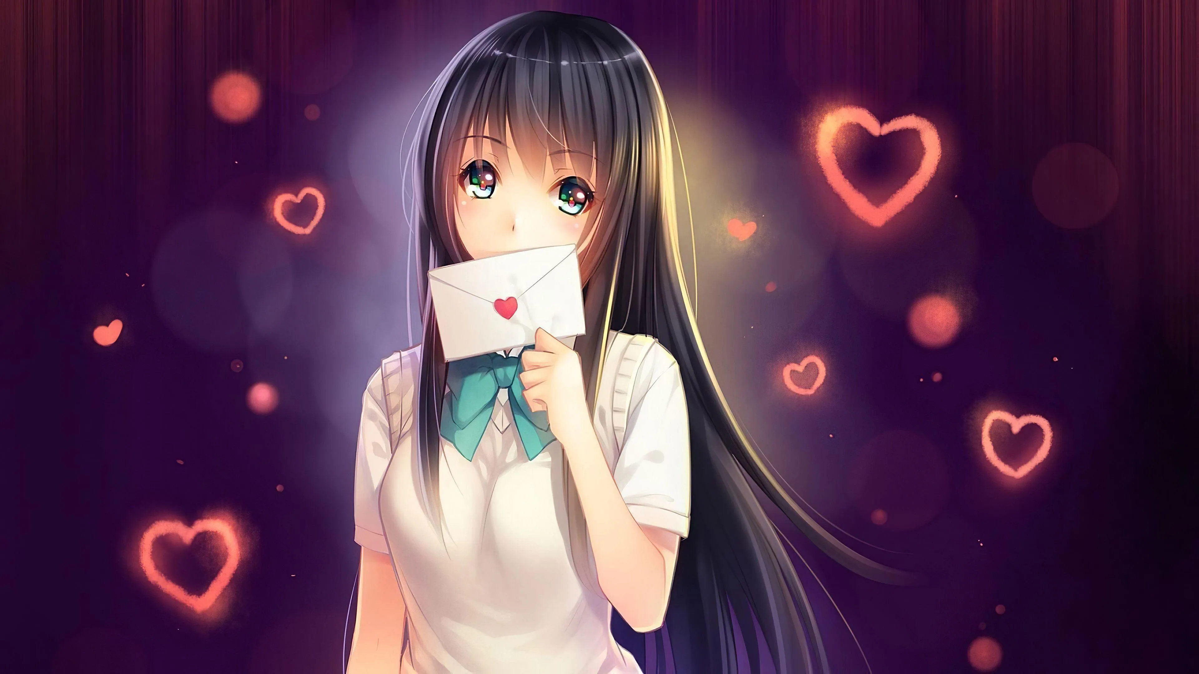 Anime Girl Surrounded by Hearts of Affection Wallpaper