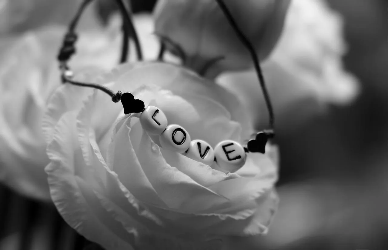 Artistic Flower with Word Love in Monochrome Wallpaper