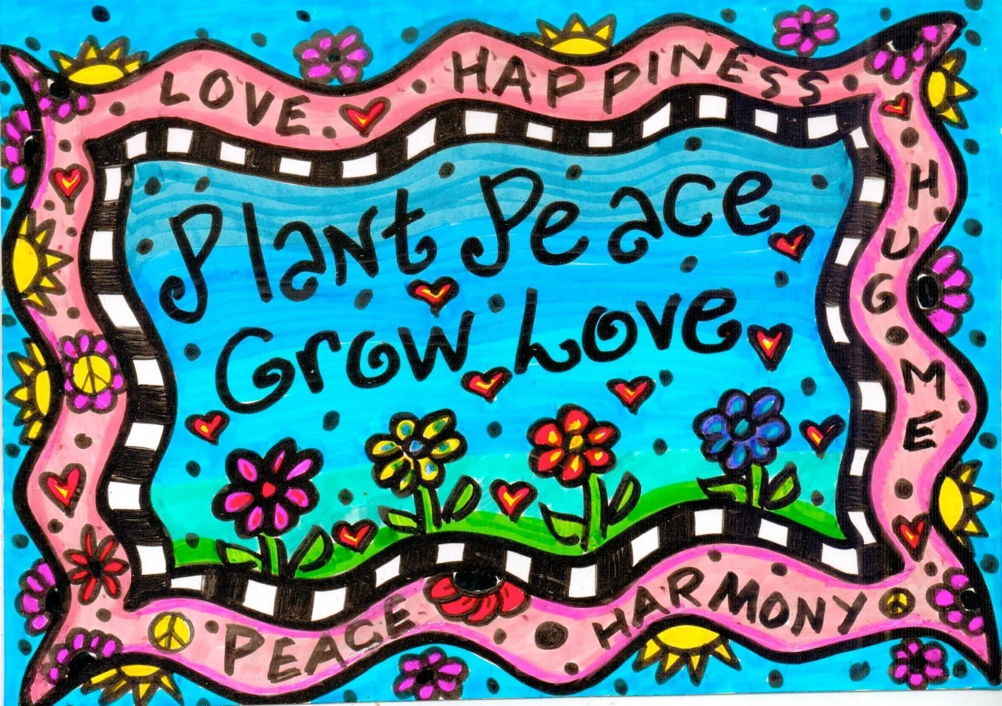 Artistic Peace and Love Message for Happiness Wallpaper