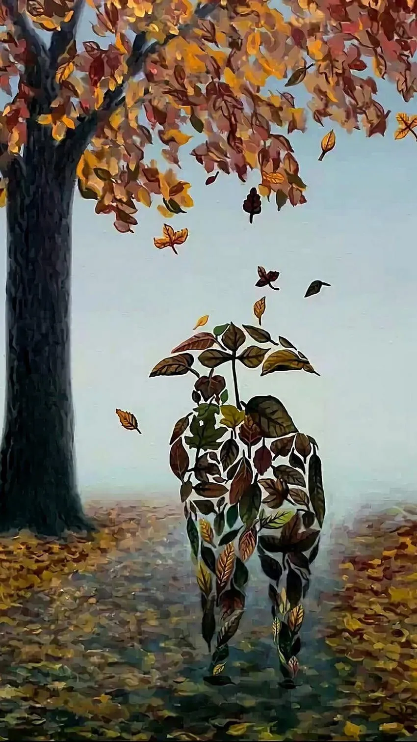 Autumn Walk of Lovers in the Beauty of Falling Leaves