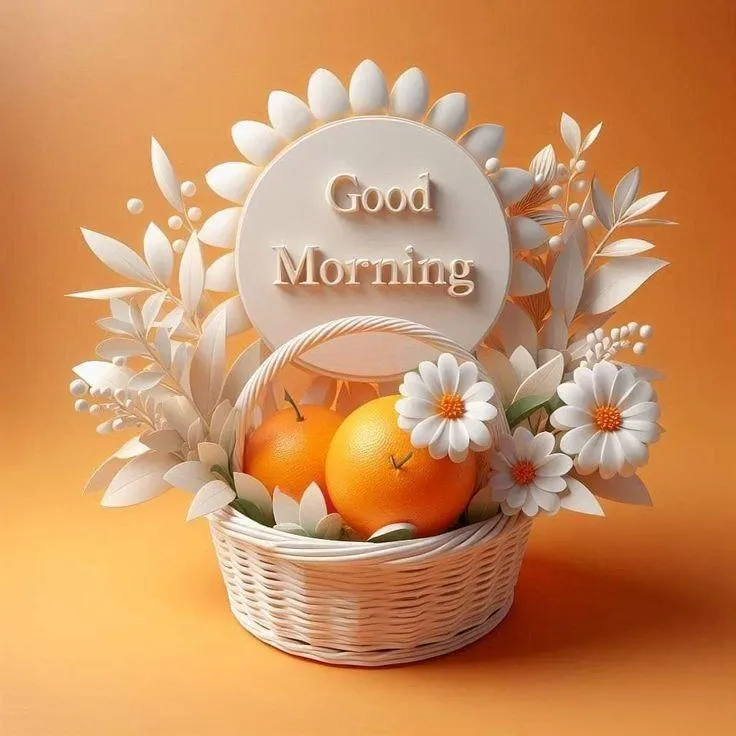 Basket of Oranges and Good Morning Text Hd Wallpaper