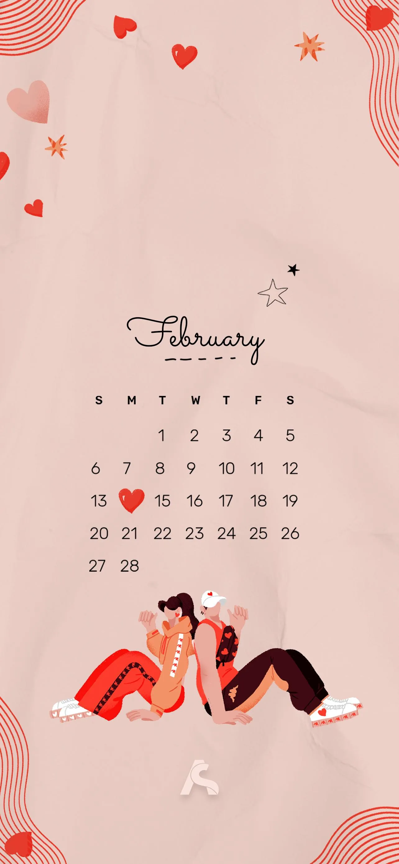 Beautiful February Calendar with Romantic Design Wallpaper