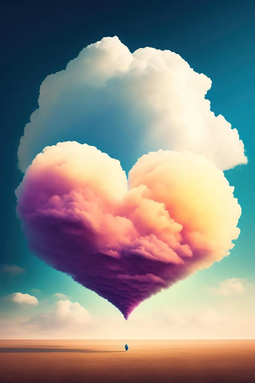 Beautiful Heart Shaped Cloud Floating in Bright Blue Sky
