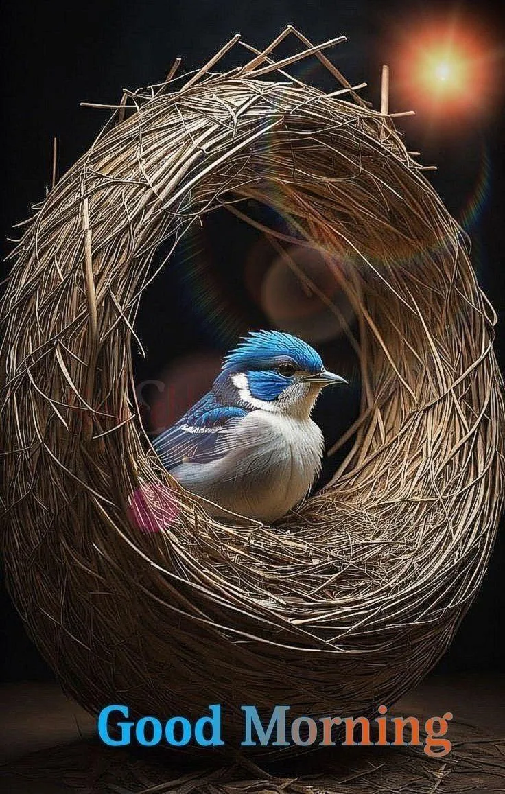 Beautiful Morning Wishes with Bird and Nest Hd Image