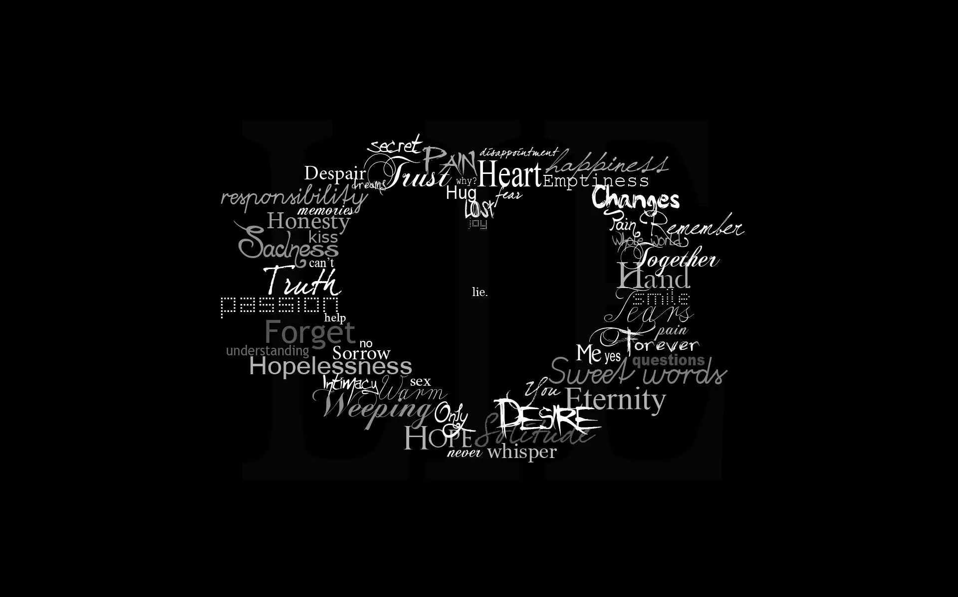 Black Background Heart Made of Motivational Words Image